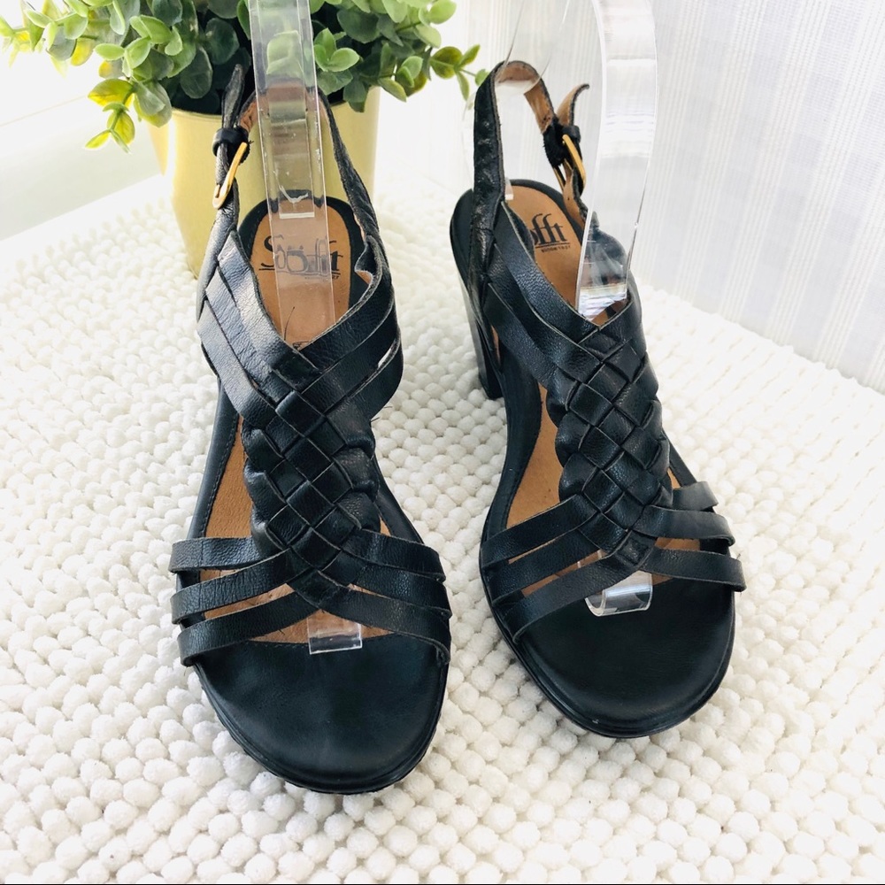 Sofft braided Sandals Black Leather Cone Heel